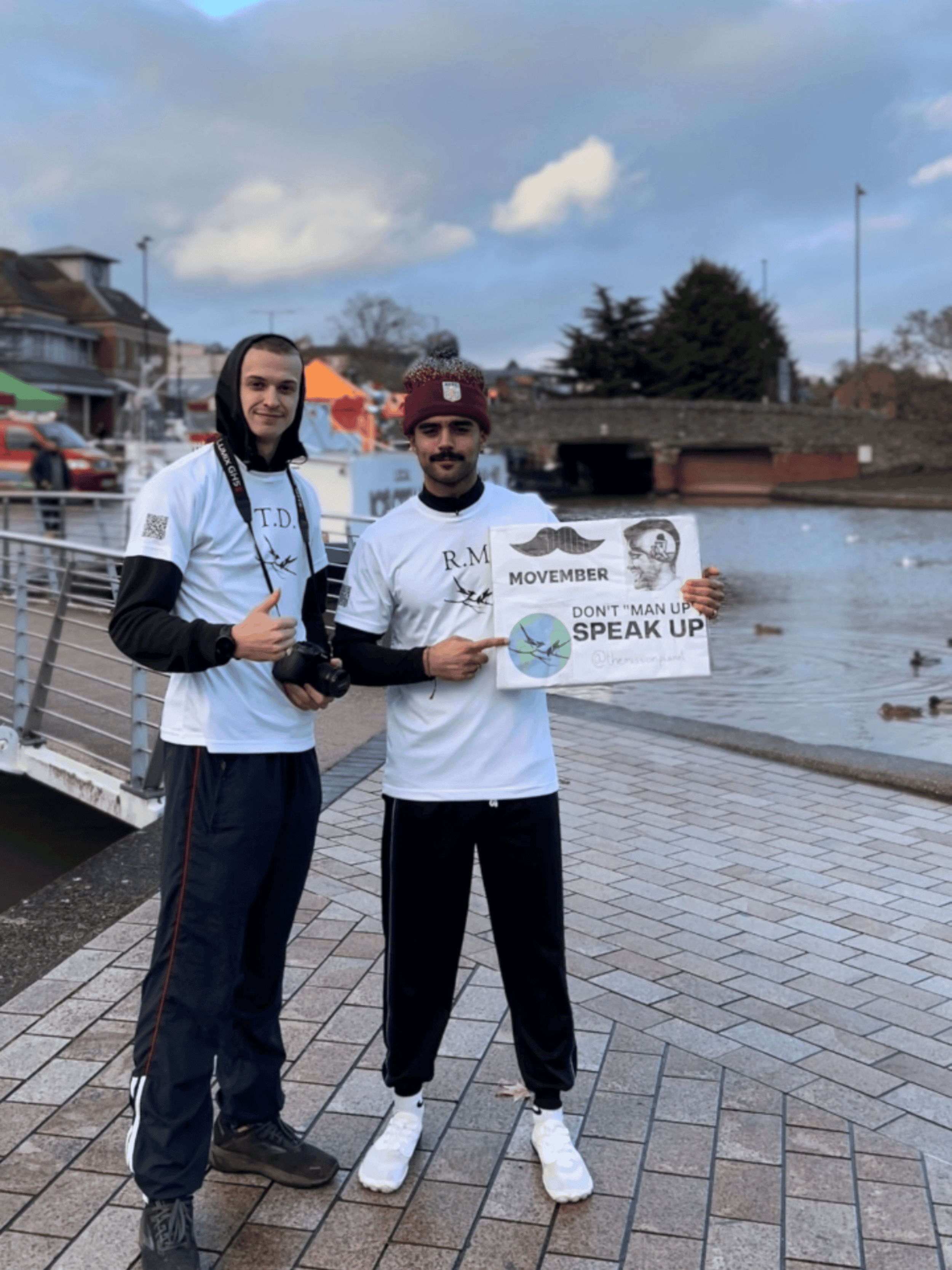 Rohan and Tom taking part in a Movember awareness challenge, promoting mental health conversations as part of a Mission Planet community initiative